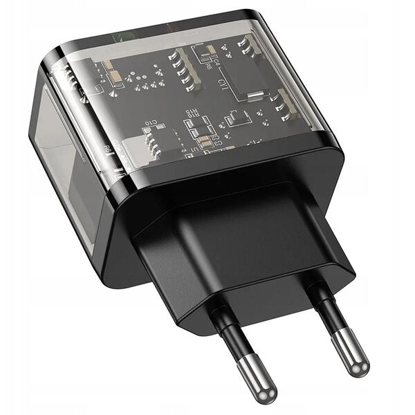 Ładowarka sieciowa do telefonu Hoco USB A + USB C QC3.0 PD 3A 20W N34 transparentna