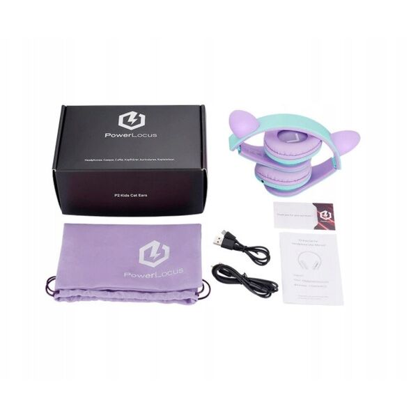 PowerLocus P2 Kids Headphones purple/turquoise with Ears