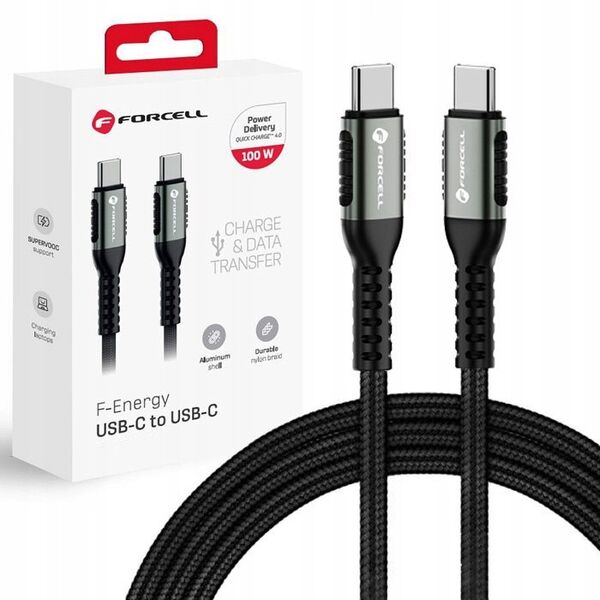 Kabel USB C do USB C Forcell F-Energy QC4.0 PD 5A 100W Cafule 0,5 m C260 czarny