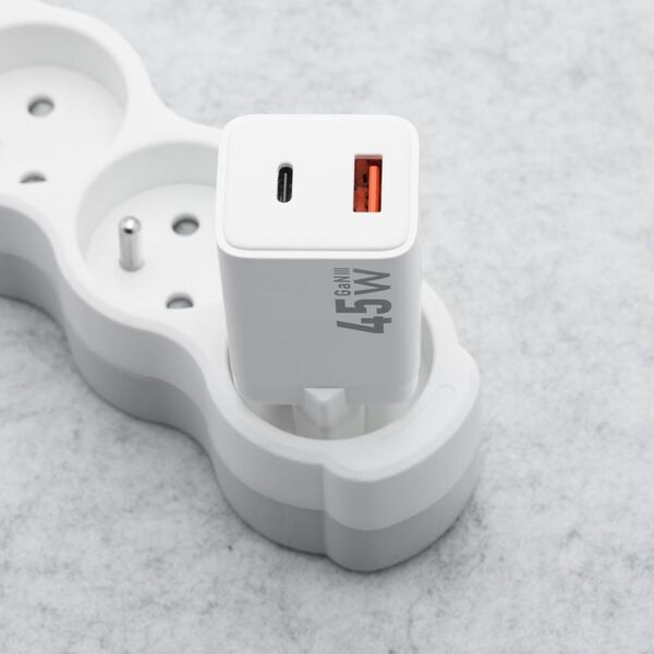 Ładowarka sieciowa do telefonu Forcell F-Energy Mini GaN III USB C + USB A PD QC4.0 45W VT-36 biała