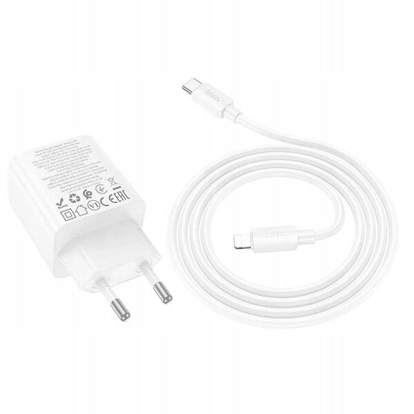 Ładowarka sieciowa do telefonu Hoco 2 x USB C + 2 x USB A QC3.0 PD 3A 30W + kabel USB C do Lightning N56 biała