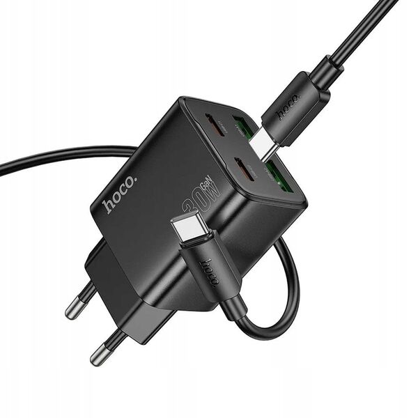 Ładowarka sieciowa do telefonu Hoco USB A + USB C QC3.0 PD 3A 20W + kabel USB C do Lightning N52 czarna