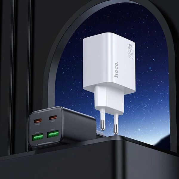Ładowarka sieciowa do telefonu Hoco USB A + USB C QC3.0 PD 3A 20W + kabel USB C do Lightning N52 czarna