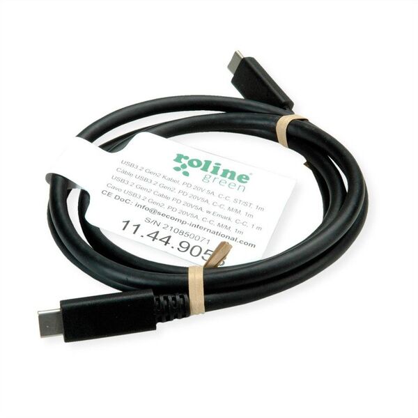 ROLINE GREEN Kabel USB 3.2 Gen 2, PD (Power Delivery) 20V5A, z Emark, C-C, M/M, czarny, 0,5 m