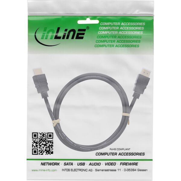 InLine® HDMI Kabel, HDMI-High Speed mit Ethernet, Stecker/Stecker, schwarz, 1m