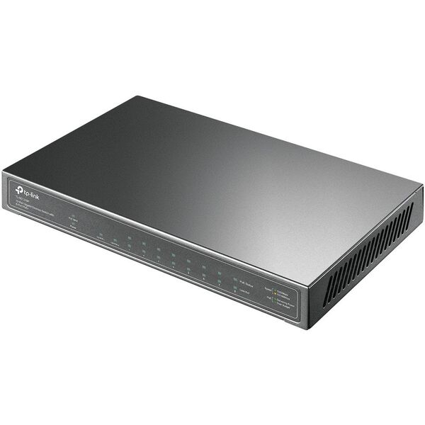 TP-LINK 10 prievadų Gigabit PoE+ jungiklis 8 Gigabit PoE+ prievadai, 1 Gigabit RJ45 prievadai ir 1 Gigabit SFP lizdai 802.3at/af 63W PoE galia