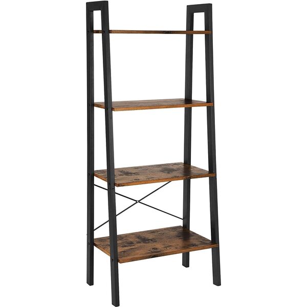 Regał na książki loft rustykalny brąz 4 półki 56x34x137 cm czarny
