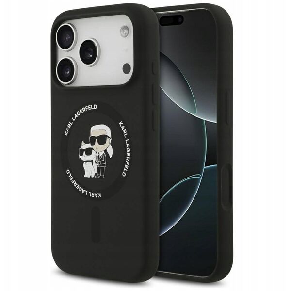 Etui Karl Lagerfeld Silicone              Karl&Choupette Ring MagSafe do iPhone 17 Pro Max czarny