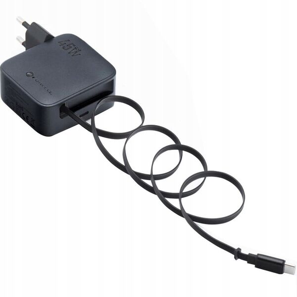 Ładowarka sieciowa do telefonu Forcell F-Energy GaN USB C + zwijany kabel USB C PD QC4.0 3A 45W VT-R5 szara