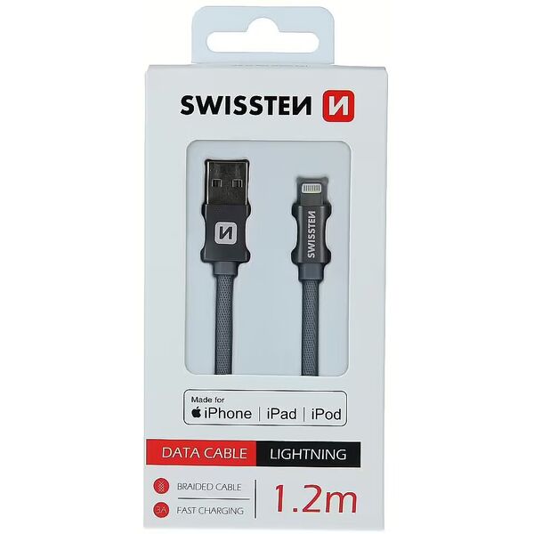 Swissten MFI Textile Fast Charge 3A Lightning Data and Charging Cable 1.2m