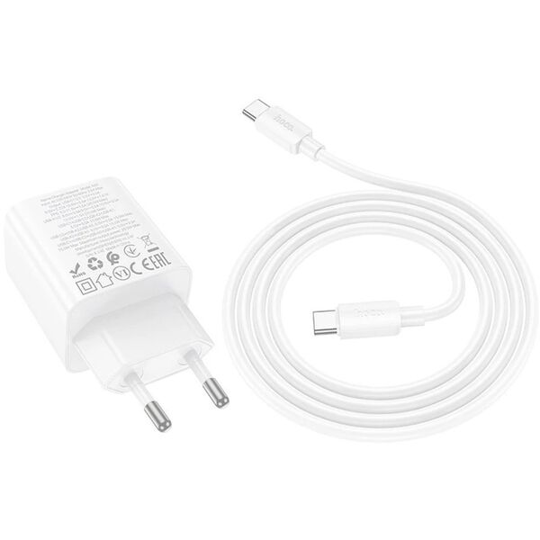 Ładowarka sieciowa do telefonu Hoco 2 x USB C + 2 x USB A QC3.0 PD 3A 20W + kabel USB C do USB C N55 biała