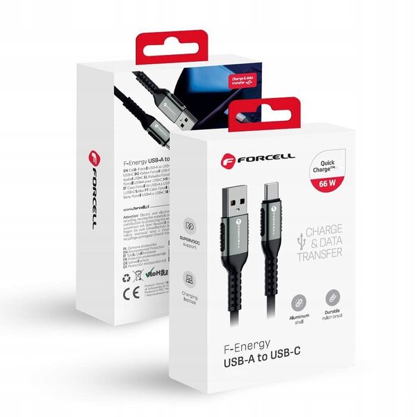 Kabel USB A do USB C Forcell F-Energy QC4.0 3A 66W Cafule 0,5 m C256 czarny