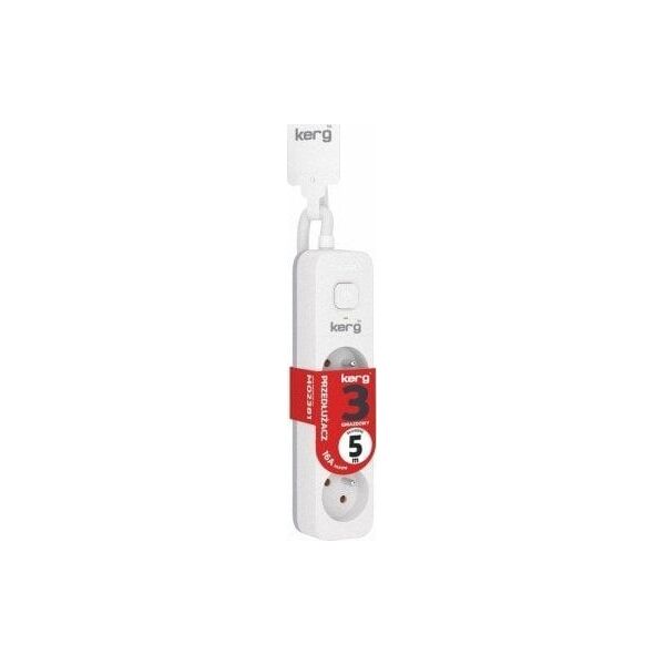 Kerg Przedłużacz KERG z wyłącznikiem-3 gniazda-biało-szary-5m-16A-H05VV-F-3x1,5mm2