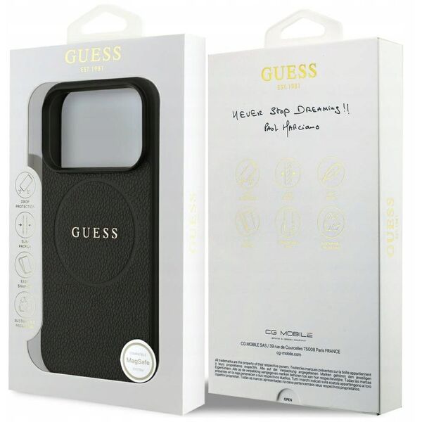 Guess Grained Ring MagSafe case for iPhone 17 Pro black