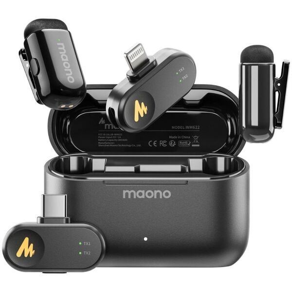 maono Wave T1 Mini (USB-C &amp| Lightning + Charge Case) Black (Juodi) Belaidžiai Mikrofonai