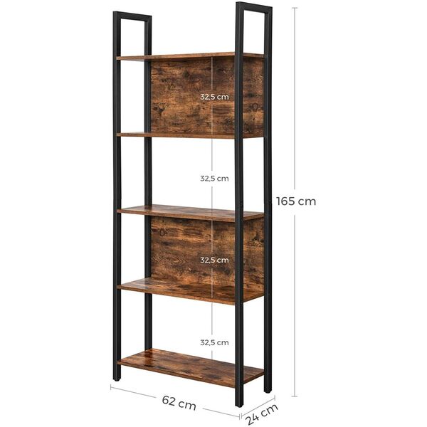 Regał do salonu loft rustykalny 5 półek stal czarna brązowe półki