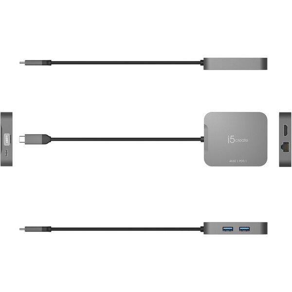 j5create JCD3191-N stacja dokująca Przewodowa USB 3.2 Gen 2 (3.1 Gen 2) Type-C Szary