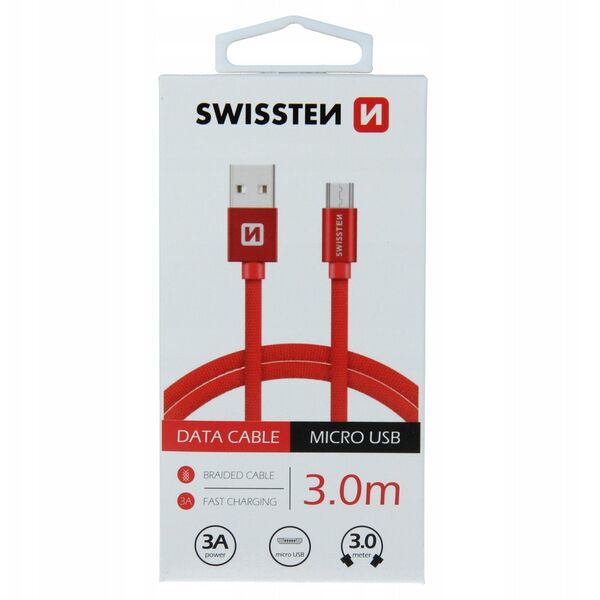 Swissten Textile Quick Charge Universal Micro USB Data and Charging Cable 3m