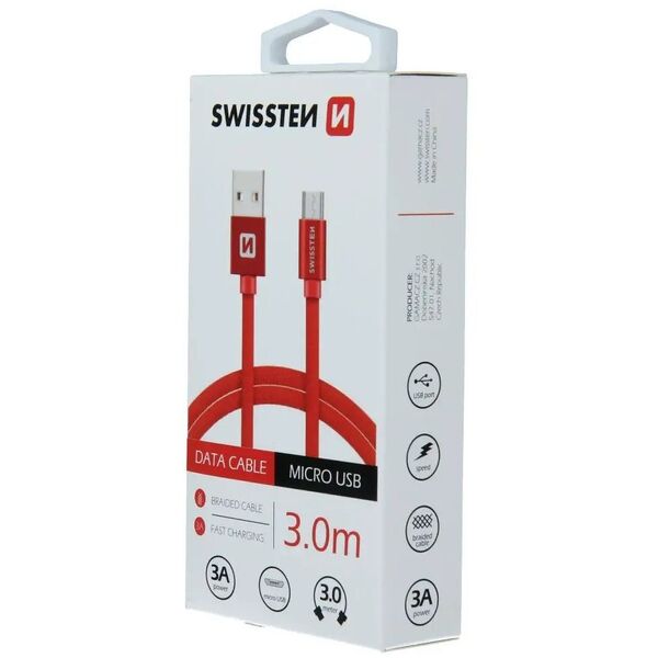 Swissten Textile Quick Charge Universal Micro USB Data and Charging Cable 3m