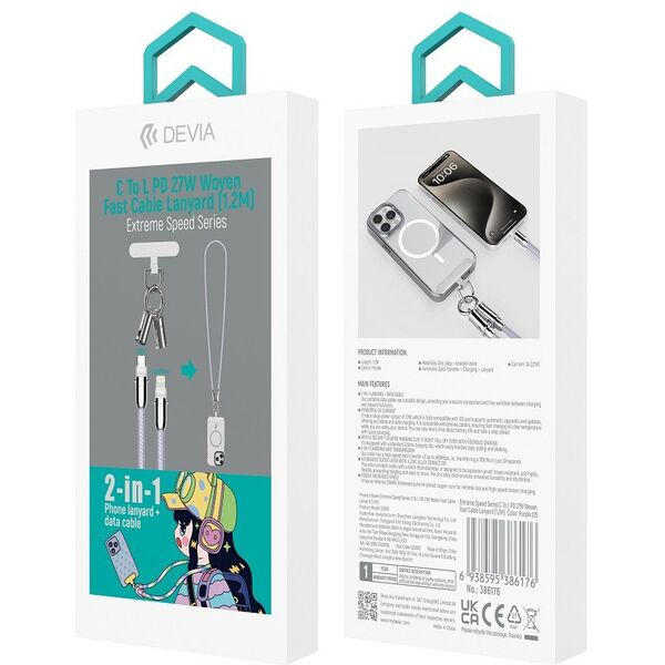 Devia 2in1 Lanyard 27W USB-C - Lightning Cable 1.2m