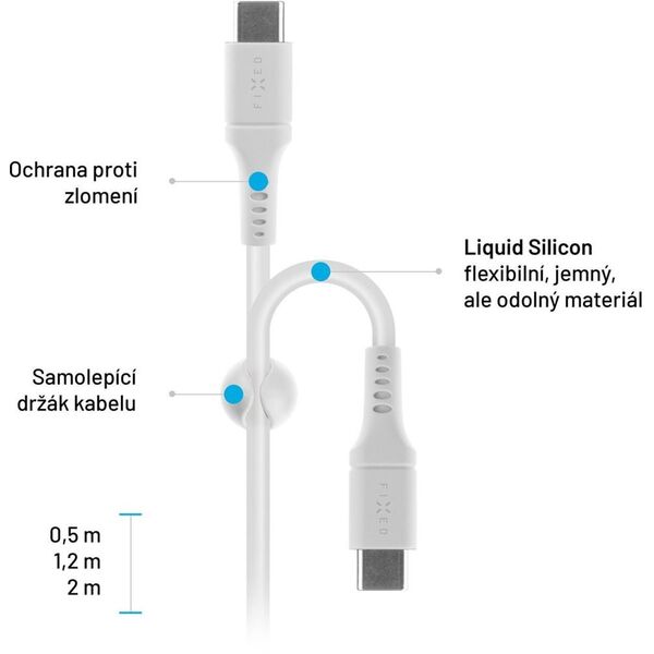 Fixed USB-C/USB-C i obsługą PD, 0,5 m, USB 2.0, 60 W, biały