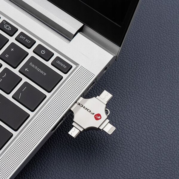 Pendrive 128GB USB 3.2 Gen 1 (USB A / USB C / Lightning / Micro USB) Forcell F-Data Metal Quad srebrny