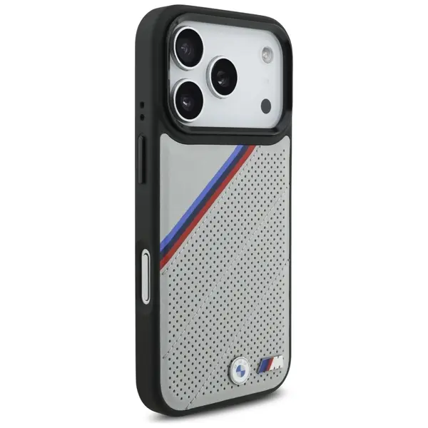Etui BMW M Tricolor Metal Logo MagSafe    do iPhone 17 Pro szary