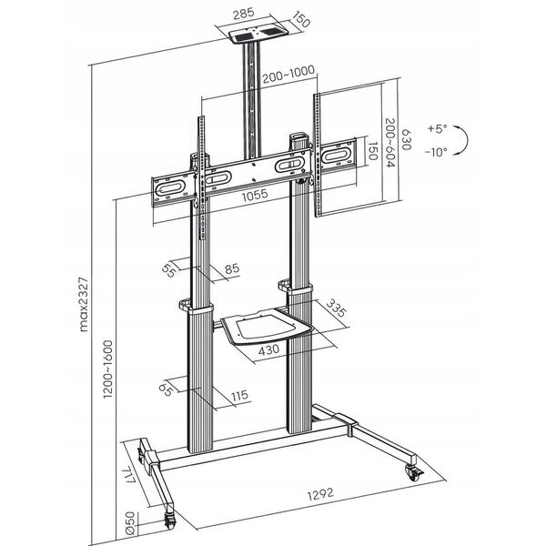 ΚΙΝΗΤΗ ΒΑΣΗ+ΣΤΗΡΙΓΜΑ ΓΙΑ ΤΗΛΕΟΡΑΣΗ 60-100" 100KG S-15-AL ART Vesa max 1000x600 HEAVY DUTY