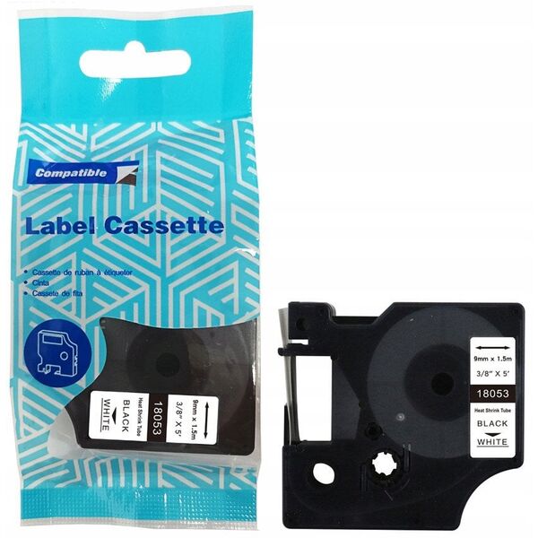 Rurka termo DYMO D1 18053 9mm x 1.5m czarny na białym zamiennik S0718280