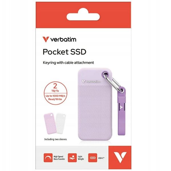 Dysk Zewnętrzny Verbatim Pocket SSD 2TB USB-C 3.2 gen.2 biały-fioletowy 32323