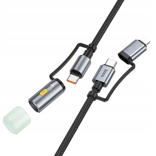 Kabel All-in-one USB C / Lightning do USB C / LED Light Hoco PD 3A 60W 1,2 m U138 czarny