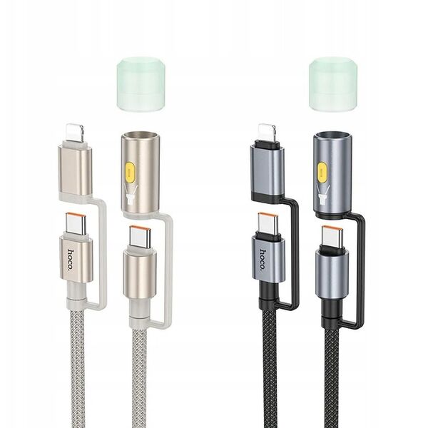Kabel All-in-one USB C / Lightning do USB C / LED Light Hoco PD 3A 60W 1,2 m U138 czarny