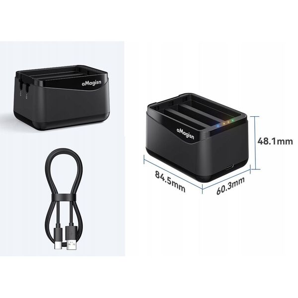Ładowarka Usb Na 3x Akumulator Bateria Do Insta360 X5 / Insta 360 X 5 / Amagisn / Tbd06060566 / Pf12