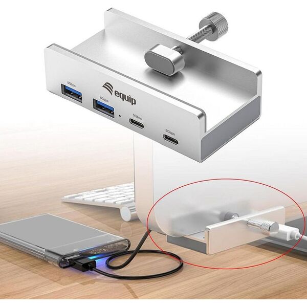Equip 128967 huby i koncentratory USB 3.2 Gen 1 (3.1 Gen 1) Type-A 5000 Mbit/s Aluminium