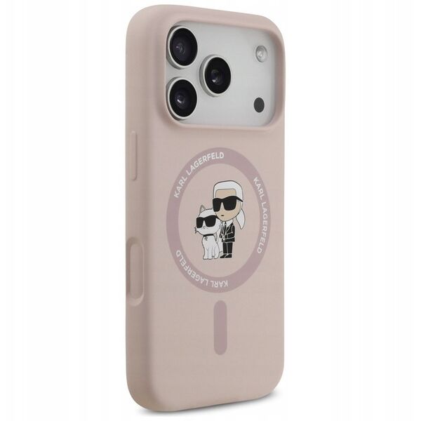 Etui Karl Lagerfeld Silicone Karl&Choupette Ring MagSafe do Apple iPhone 17 Pro różowy