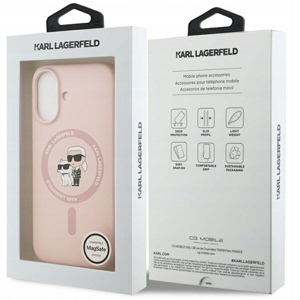 Etui Karl Lagerfeld Silicone Karl&Choupette Ring MagSafe do Apple iPhone 17 różowy