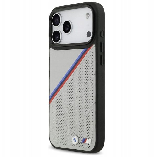Etui BMW M Tricolor Metal Logo MagSafe do iPhone 17 Pro Max szary