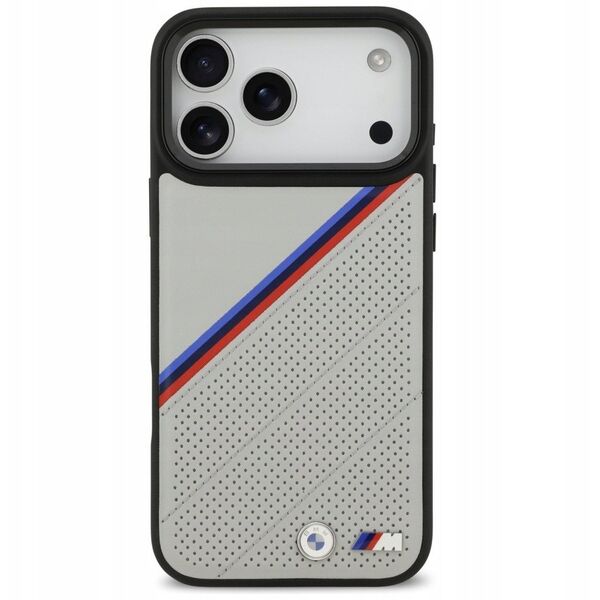 Etui BMW M Tricolor Metal Logo MagSafe do iPhone 17 Pro Max szary