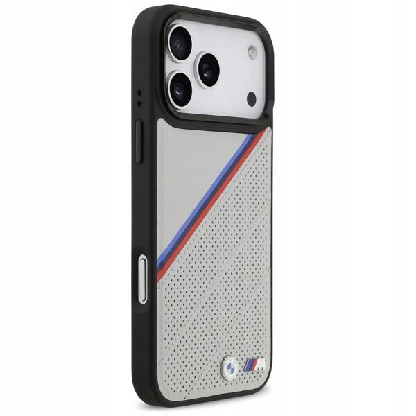 Etui BMW M Tricolor Metal Logo MagSafe do iPhone 17 Pro Max szary