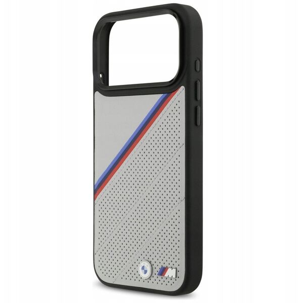 Etui BMW M Tricolor Metal Logo MagSafe do iPhone 17 Pro Max szary