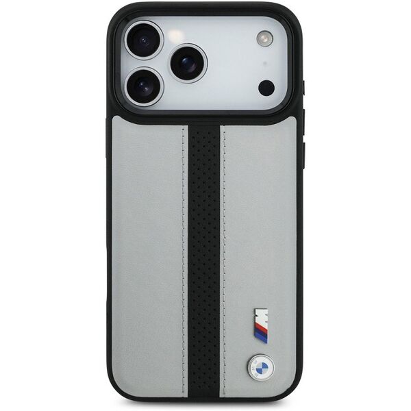 Etui BMW M Perforated Stripe Logo MagSafe do iPhone 17 Pro szary