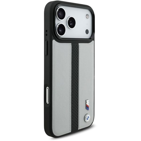 Etui BMW M Perforated Stripe Logo MagSafe do iPhone 17 Pro szary