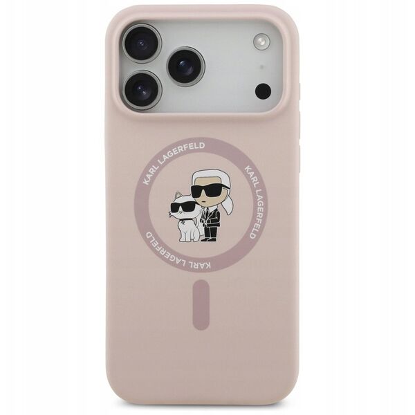 Etui Karl Lagerfeld Silicone Karl&Choupette Ring MagSafe do iPhone 17 Pro Max różowy
