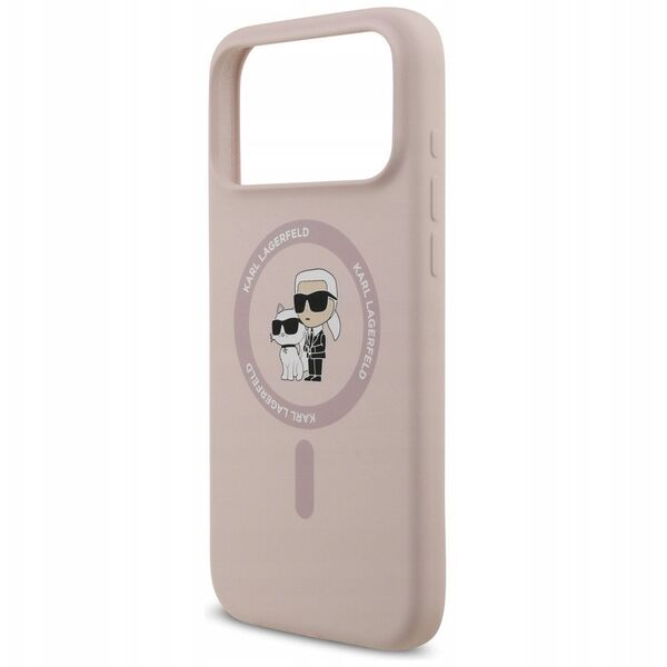 Etui Karl Lagerfeld Silicone Karl&Choupette Ring MagSafe do iPhone 17 Pro Max różowy