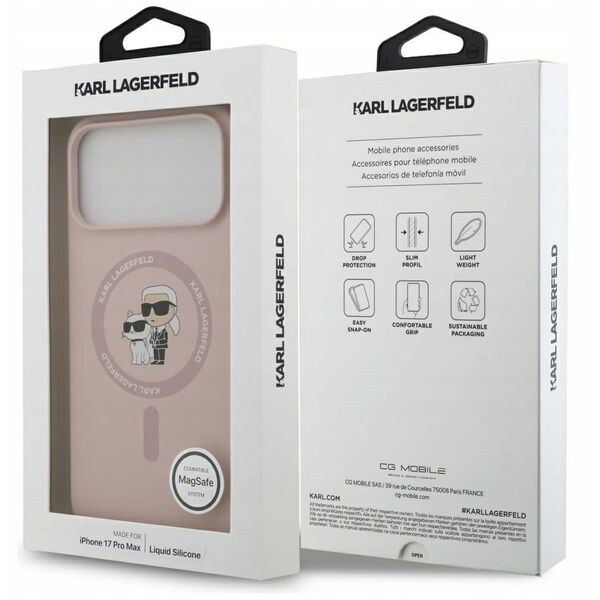 Etui Karl Lagerfeld Silicone Karl&Choupette Ring MagSafe do iPhone 17 Pro Max różowy