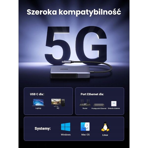 Adapter sieciowy Ugreen UGCM848USB-C do RJ45 , 5GbE (czarny)
