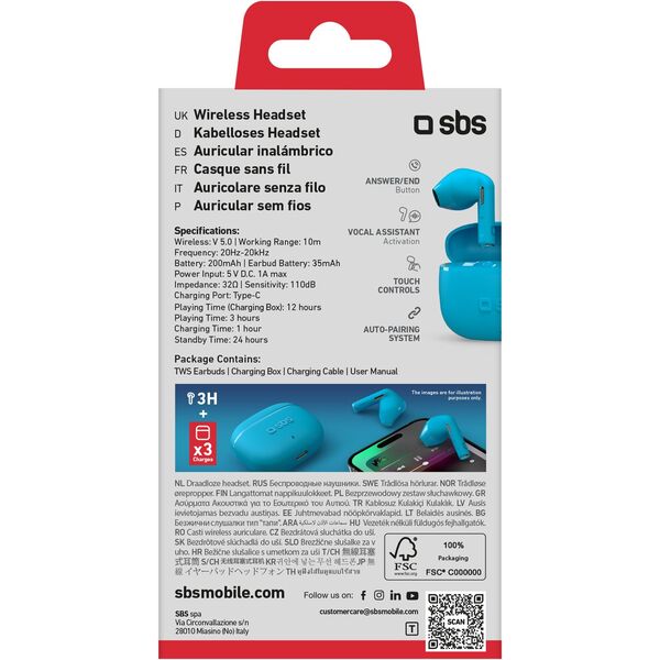 SBS wireless earbuds Go Pods TWS, blue