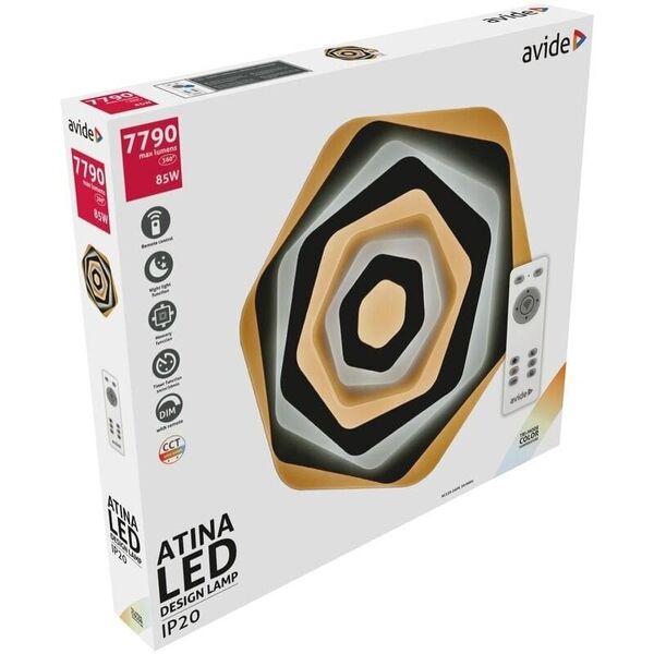 Φωτιστικό οροφής LED AVIDE ATINA, 85W, 3000-6400K, 7790/11600lm, ρυθμιζόμενο, 53x4.5cm, με τηλεχειριστήριο