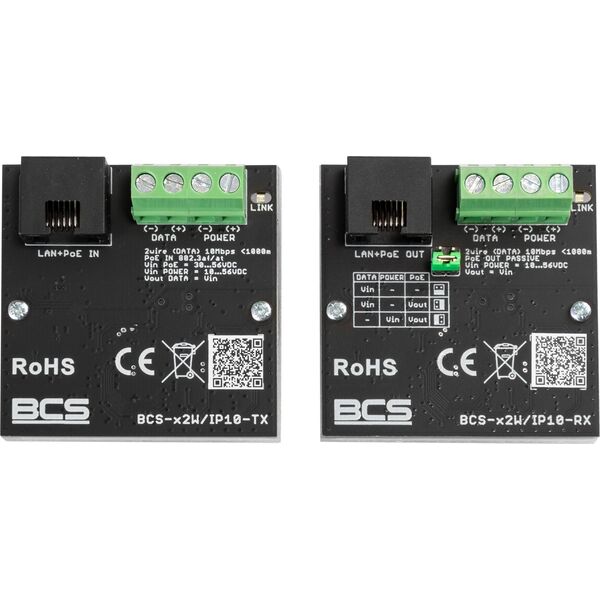 BCS Zestaw aktywnych konwerterów do transmisji danych z sieci Ethernet oraz zasilania PoE BCS-X2W/IP10