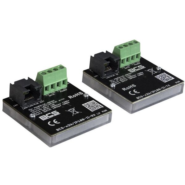 Zestaw aktywnych konwerterów do transmisji danych z sieci Ethernet oraz zasilania PoE BCS-X2W/IP100-II